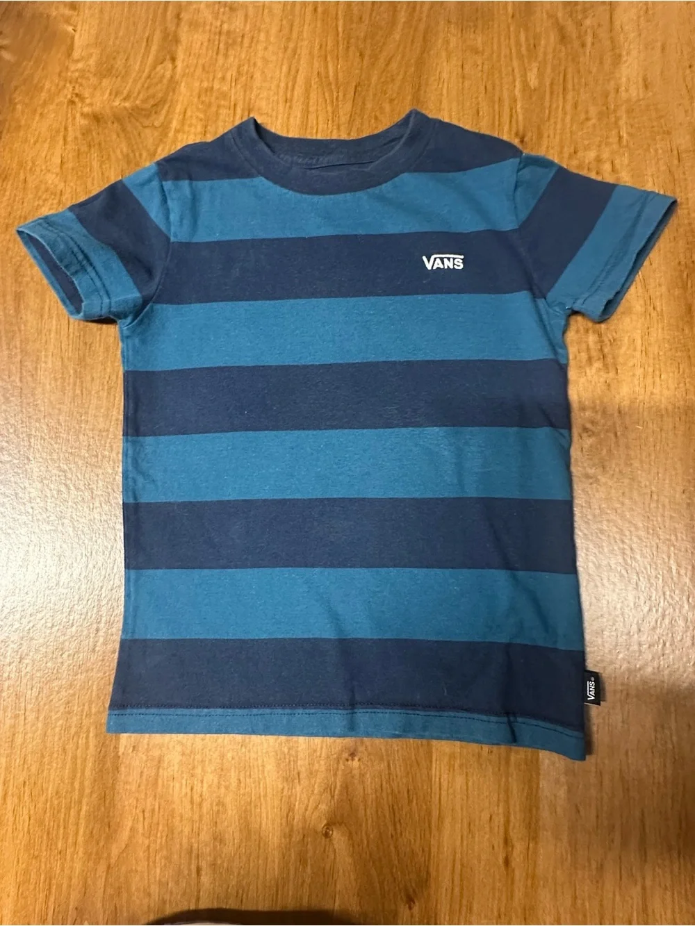 2 Vans Kids Navy & Teal Striped Tee with White Tie-Dye Logo Shirt